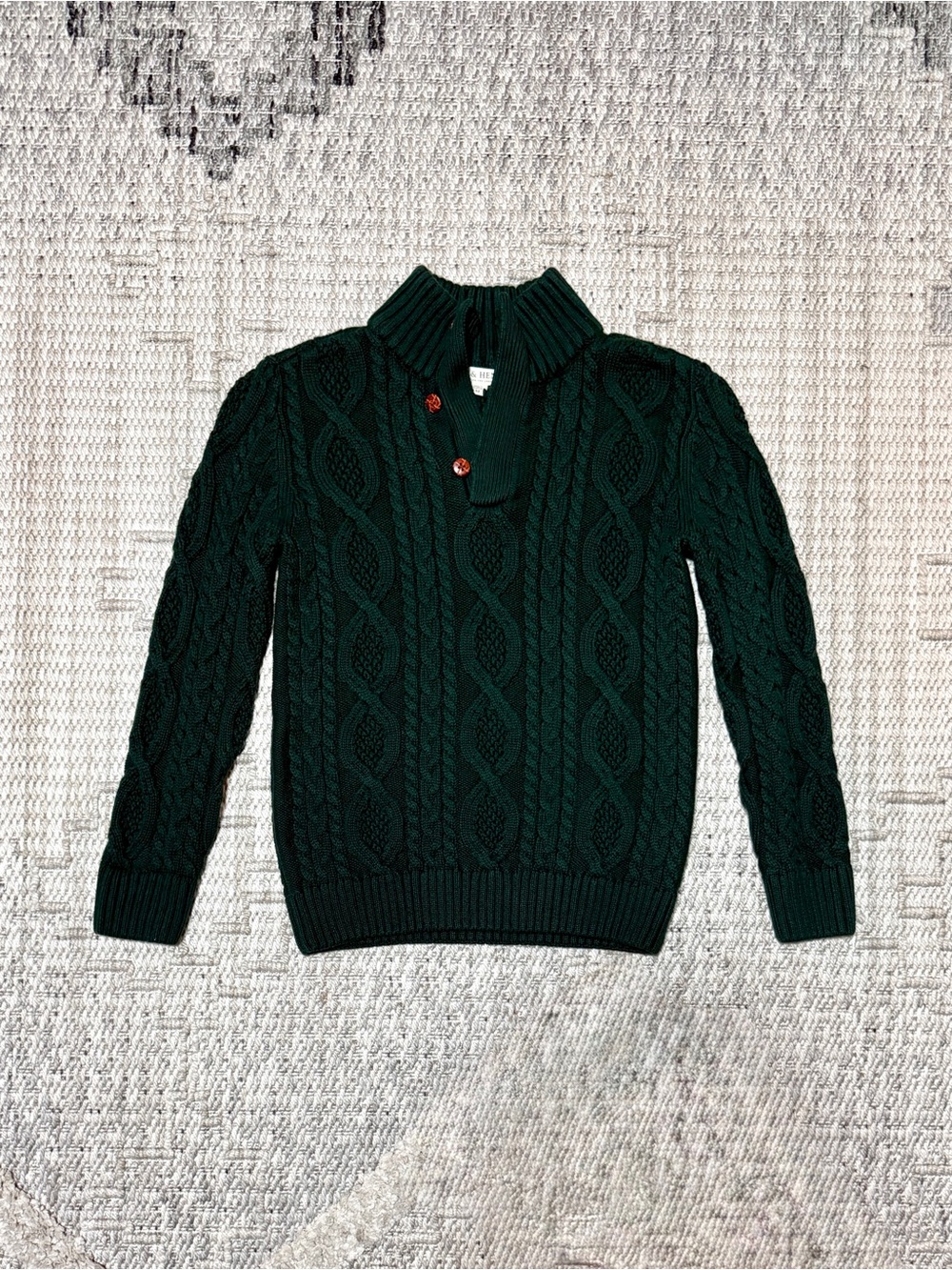 Hope & Henry Boys' Mock Neck Cable Sweater with Button Placket - Picture 5 of 6
